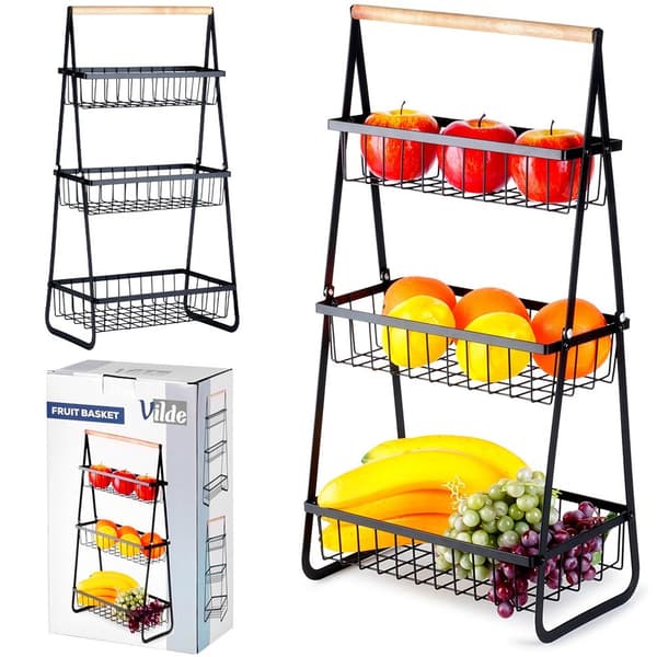 Frugtkurv metal sort 3-niveau