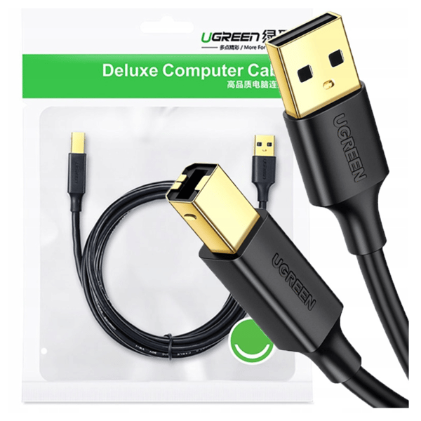 UGREEN US135 USB 2.0 A-B printerkabel, forgyldt, 2m (sort)