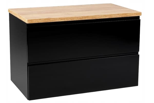 Badeværelsesskab 60x50 cm, sort højglans, væghængt, med Modus bordplade