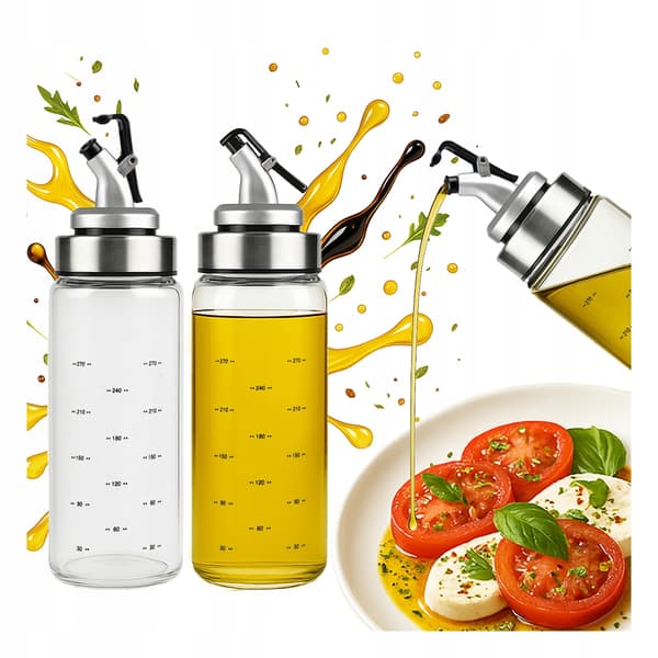 Glasflaskedispenser med skala 300 ml til olie, sauce, eddike, sirup