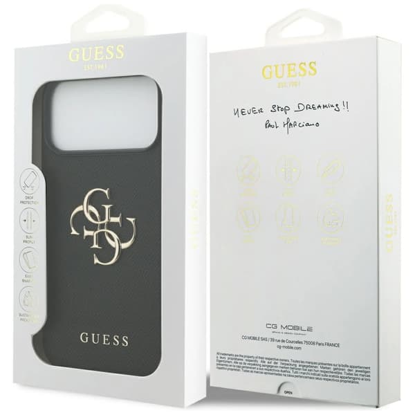 Guess Grained Big 4G & Classic Logo cover til iPhone 17 Pro Max - sort