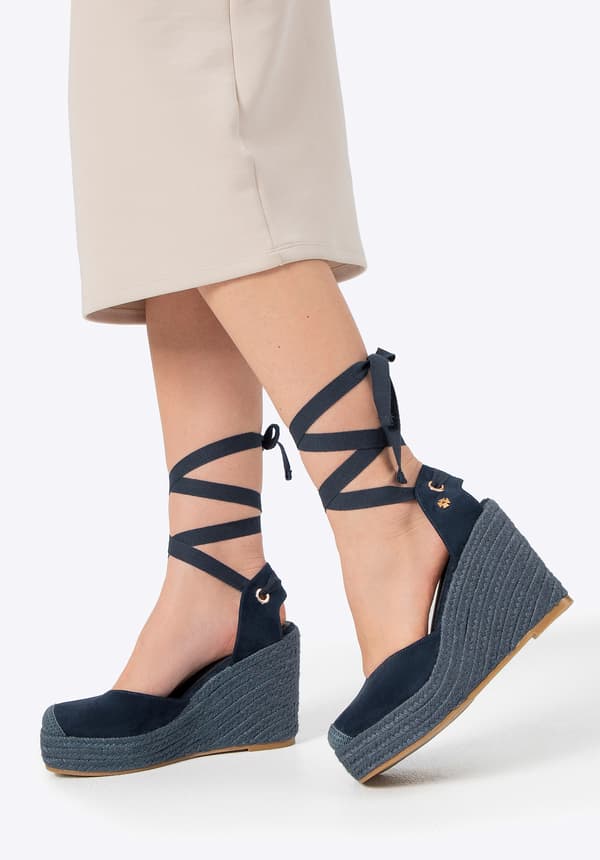 Wittchen Dames Espadrilles med kilehæl og bindebånd, Marineblå, Syntetisk materiale