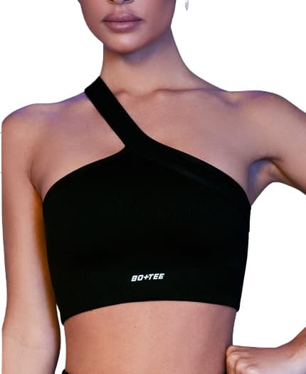 BO+T-SHIRT ribbet asymmetrisk sort L 0A9E2_C* T3A