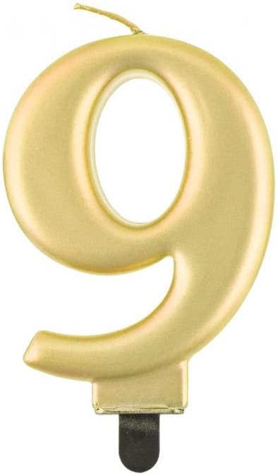 Lys Nummer 9 NI Metallisk GULD 8cm