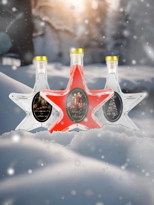 5 x pulloa STAR 200ml + LABEL lasipullo joulutinktuuroille