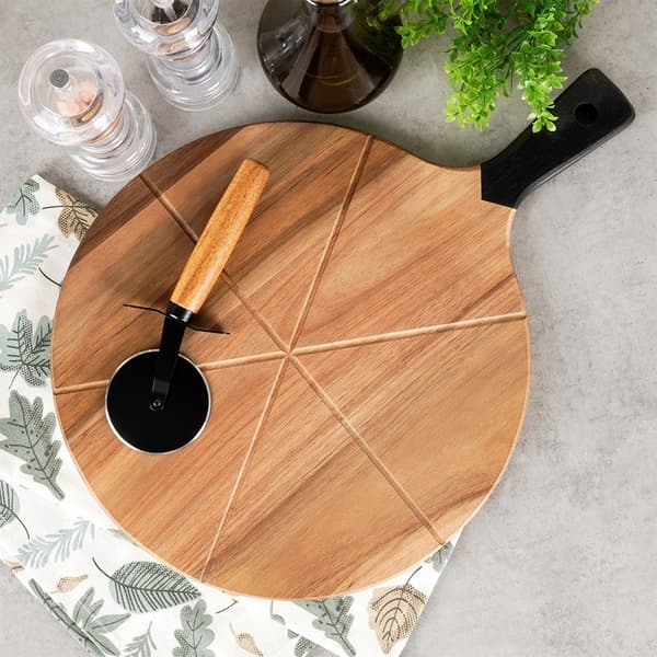 Rund træpizzaspade med kniv 30 cm 2 stk.