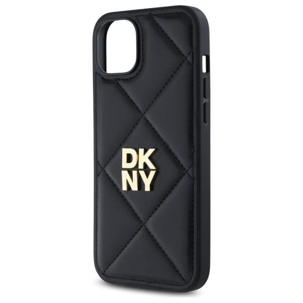 DKNY DKHCP15MPQDSLK iPhone 15 Plus 6.7 svart/svart quiltad Stack-logotyp