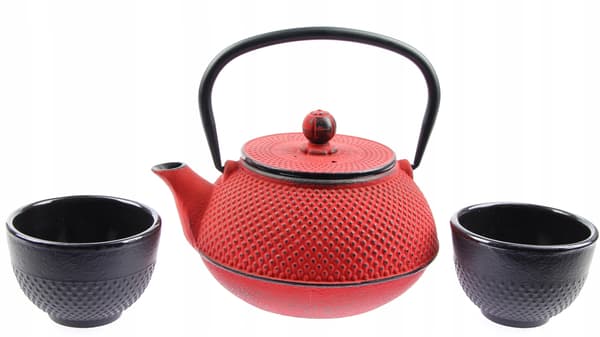 Støbejernskedel 0,8 l med tesi og teinfuser + 2 kopper