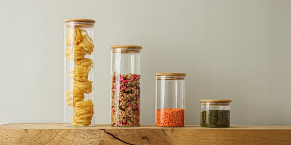 3x glasburkar 1000ml för pasta, mjöl, socker, mat, kaffe, gryn