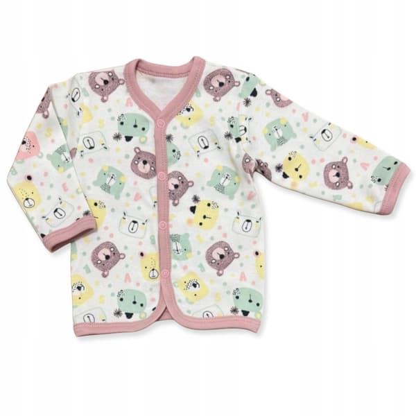 Børnekaftan 98 langærmet skjorte med knapper og bamser PINK