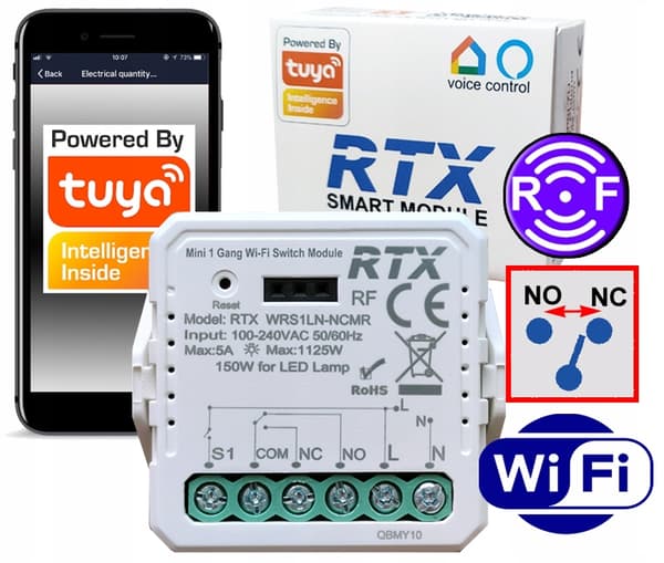 RTX SPÄNNINGSFRI NC NO MINI-relämodul TUYA WiFi + RF-kontroller