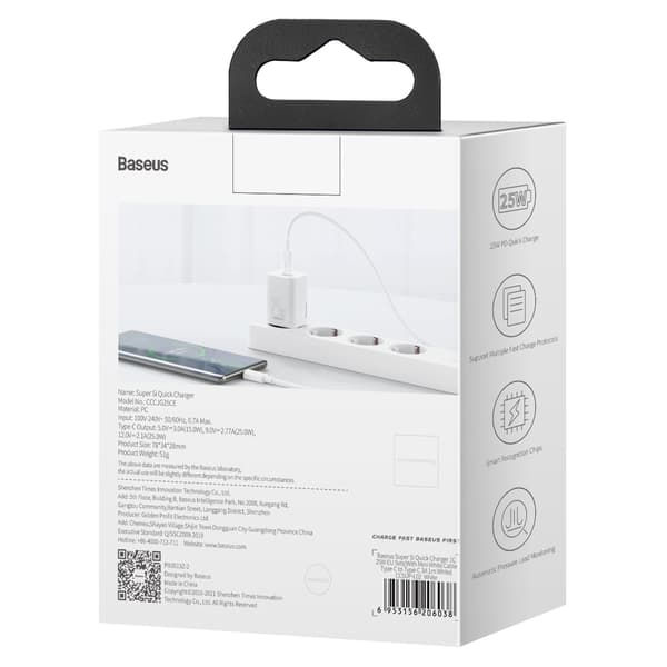 Baseus Super Si snabbladdare 1C 25W (vit)
