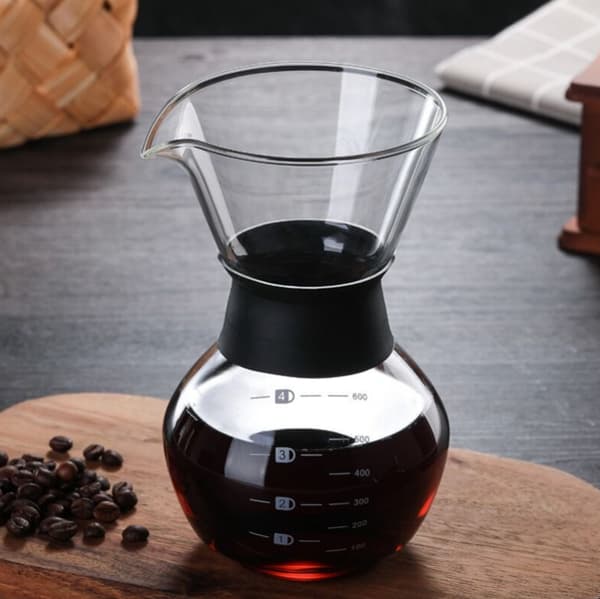 Glas kaffebrygger med rustfrit stål si 600 ml gummi