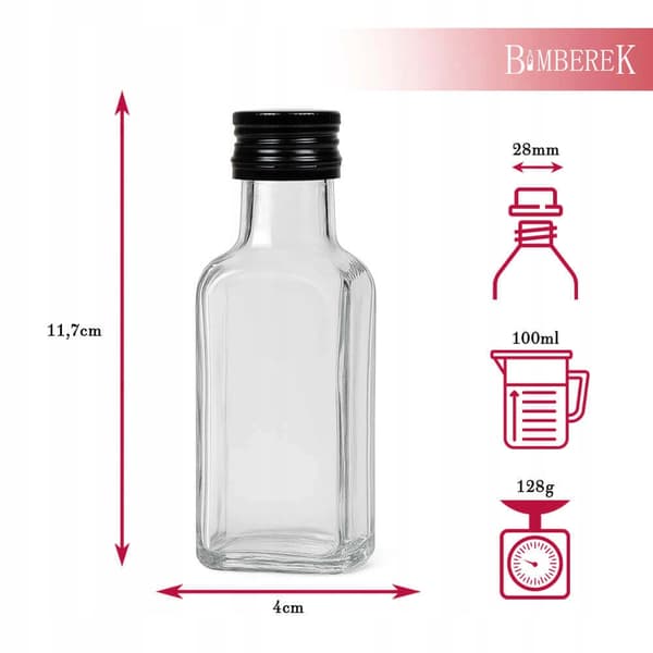 QUADRA 100ml flaska med KORK för VODKAJUICE BRÖLLOPSGLASFLASKOR PROVER