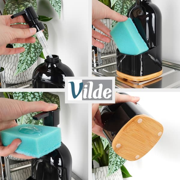 Sort dispenser til opvaskemiddel med beholder til svamp 500 ml