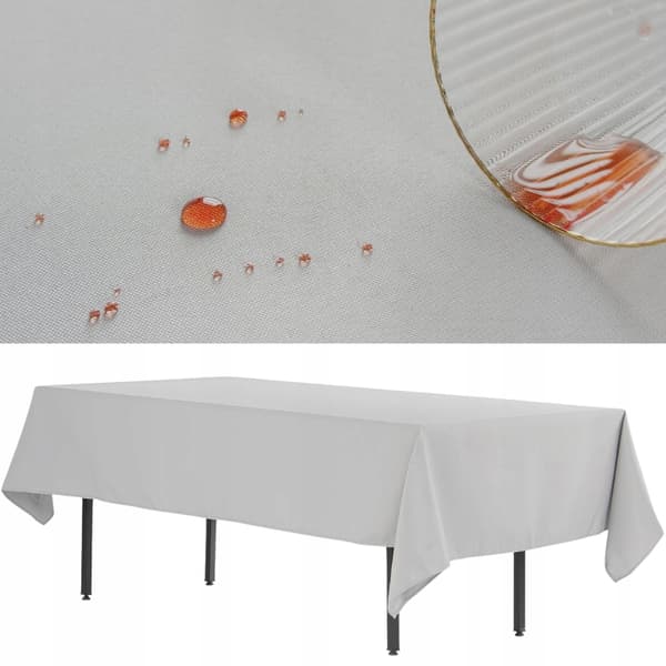 Fläckavvisande rektangulär bordsduk, tjock polyester, 280x170 cm, grå