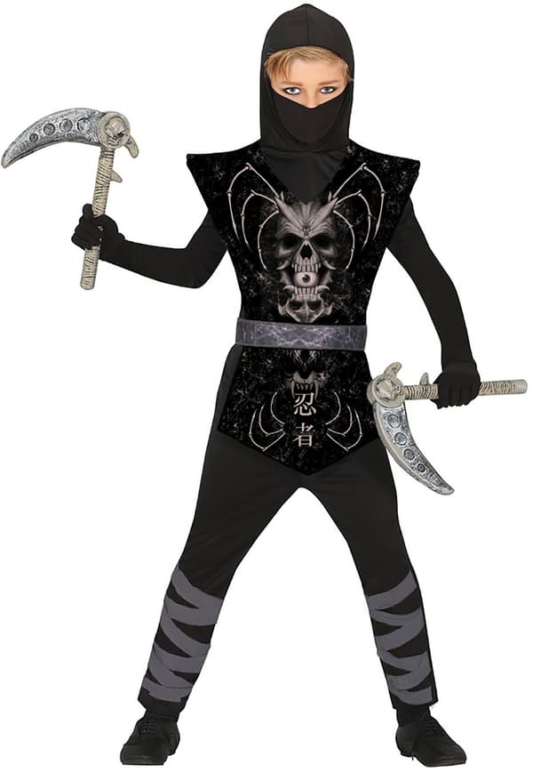 Mørkesort NINJA Kriger Kostume 5-6 år
