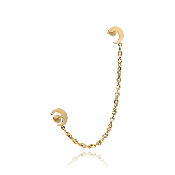 Måne labret ørering med kæde - guld - LGW-044/3 1.2/6