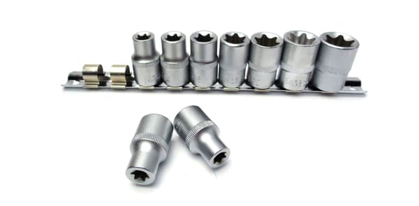 Sæt Torx bits til ratchet 1/2" E10-24 9 dele på bånd S10630