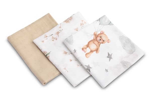 MUSLIN NAPPING GRÅ-BEIGE BAMSE (Pakke - 3 stk.)