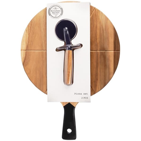 Rund træpizzaspade med kniv 30 cm 2 stk.
