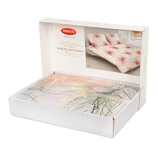 Matex PREMIUM satin sengetøj 160x200 Lyserøde blomster