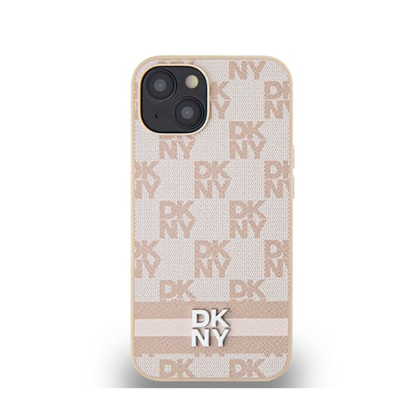 DKNY Læder Ternet Mono Mønster & Trykte Striber - iPhone 15 Plus / 14 Plus Etui (Pink)