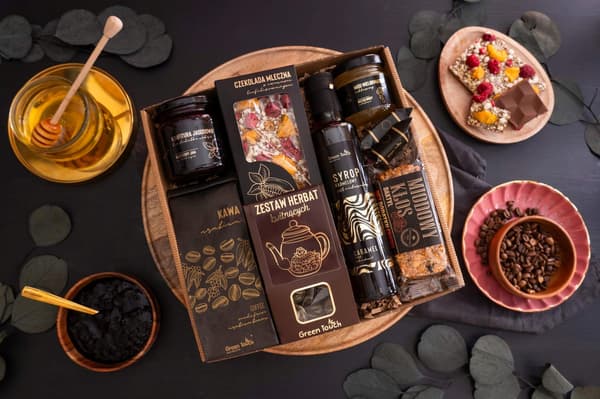 Gavekurv sæt te kaffe honning sirup chokolade marmelade premium