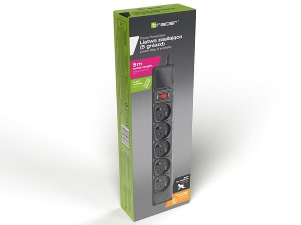 TRACER PowerGear strømskinne 5,0m (5 stik) sort