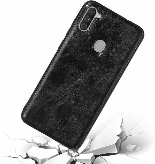 Etui til Samsung Galaxy A21, sort + hærdet glas.