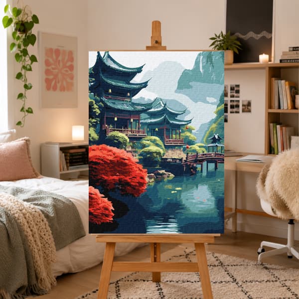 Måla efter siffror med ram Morgon i bergen 50x70 cm