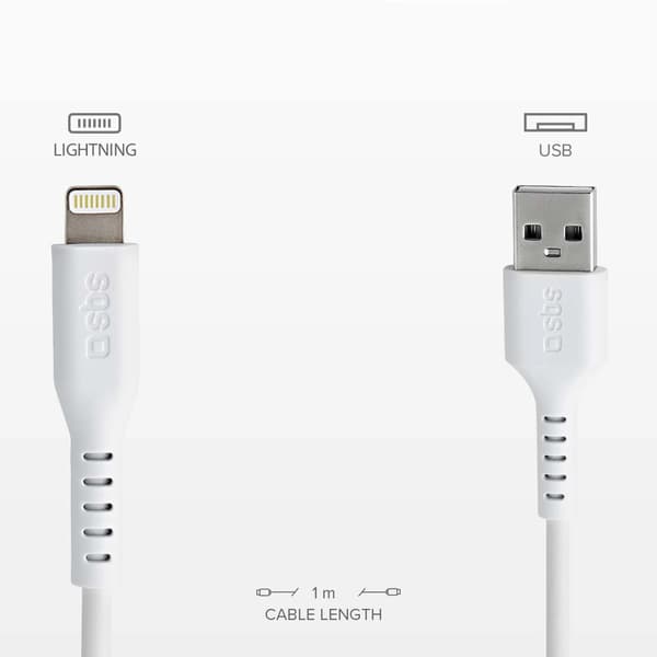 SBS TECABLEUSBIP589W USB-A - Lightning-kabel - Vit