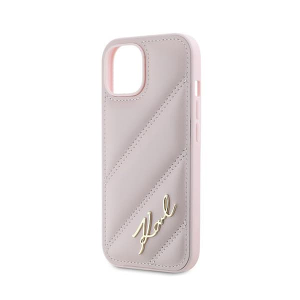 Karl Lagerfeld Diagonal Quilted Script - iPhone 15 / 14 / 13 cover (lyserød)