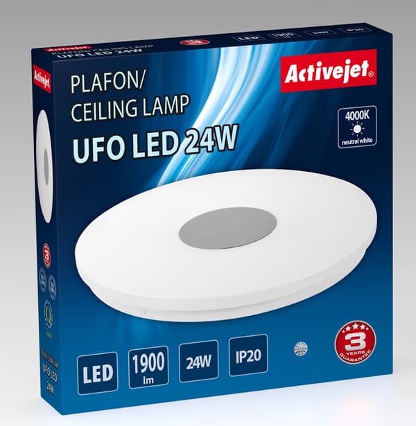 Activejet AJE-UFO 24W LED loftlampe, rund, sølv, 1900 lm