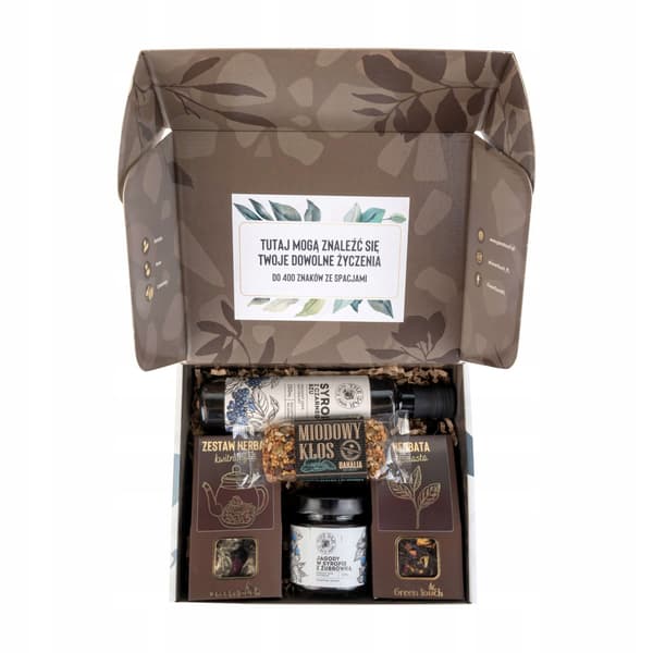 Presentask blommande teset sirap frukter te present box