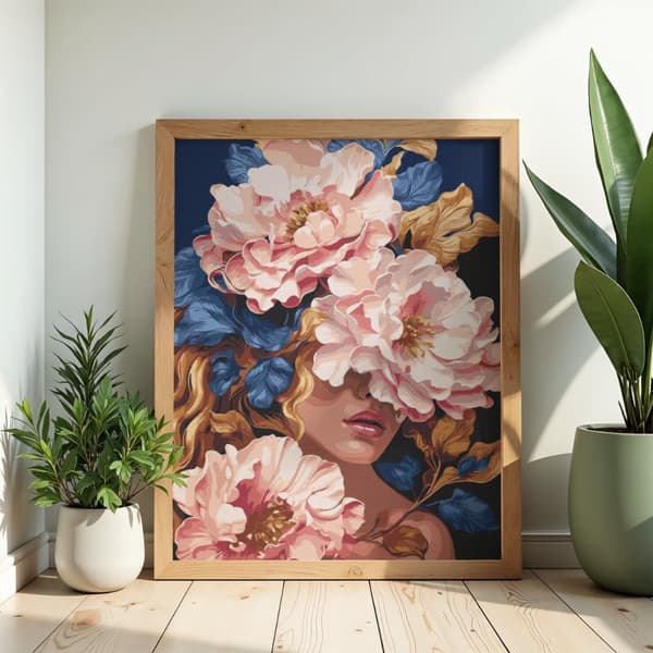 Mal efter nummer billede med ramme Blomstervedhæng 50x70 cm