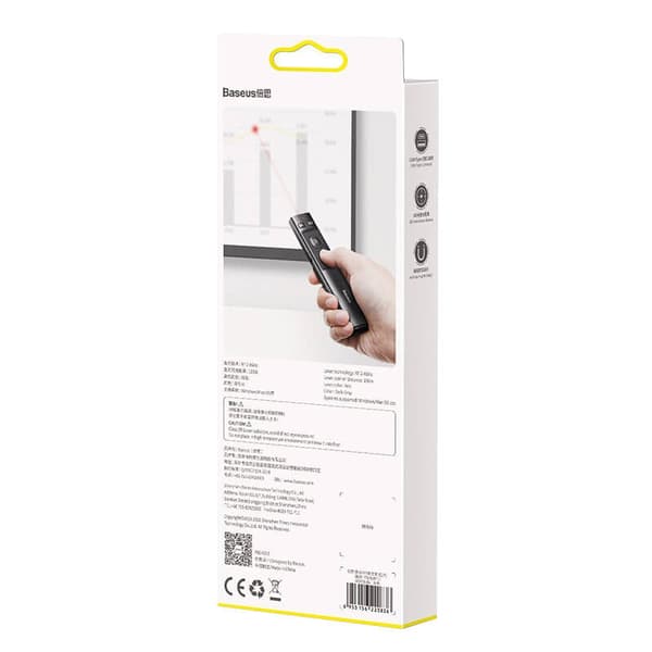 Baseus Orange Dot Multifunktionel Præsentationsfjernbetjening med Laserpointer, Batterifri (Grå)