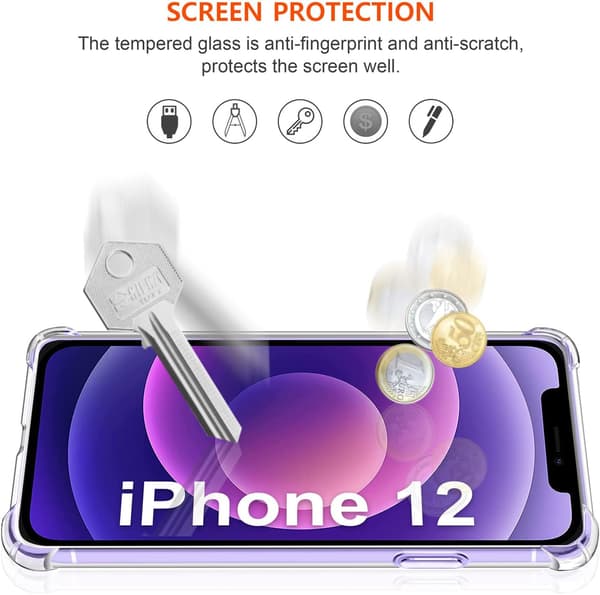 ETUI TIL APPLE IPHONE 12/12 PRO KLAR SILIKONE 3X HÆRDET GLAS