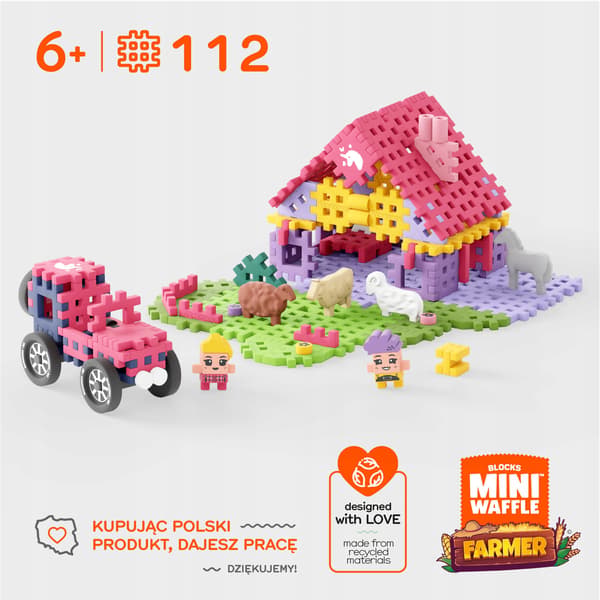 Marioinex WAFFLE mini FARMER-klossar - Charmig ranch, 112 bitar