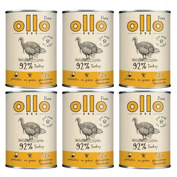 Ollo Pure Turkey våtfoder för hundar 6x850g, spannmålsfritt, 92% kött