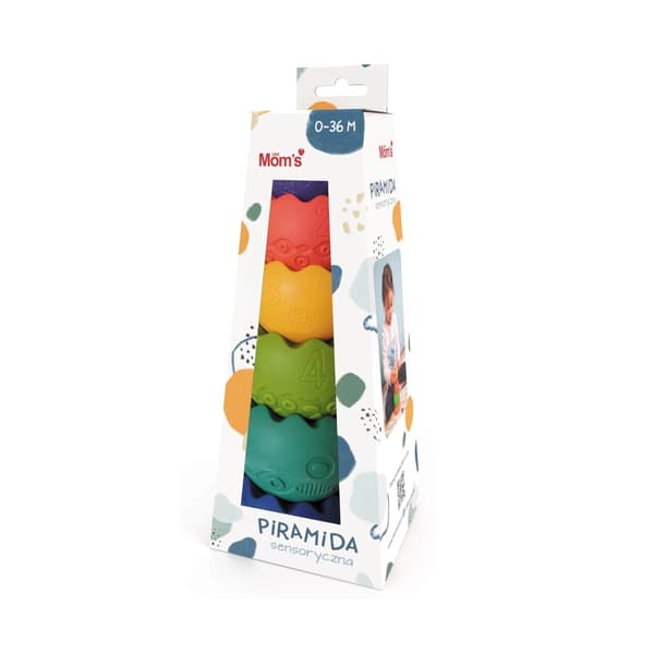 Pastelfarvet sensorisk pyramide til stabling 6m+ Mors pleje