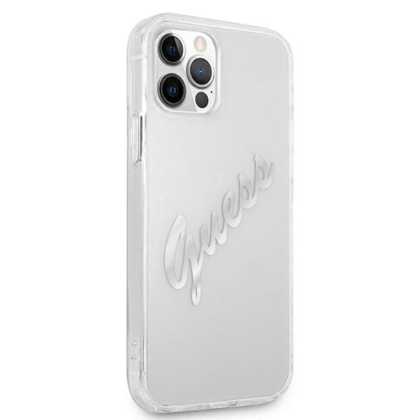 Guess GUHCP12LKTRSVSI iPhone 12 Pro Max 6.7 Transparent hårt fodral Vintage Script Silver