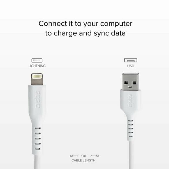 SBS USB 2.0 - Lightning-kabel 1m Vit för dataöverföring och laddning