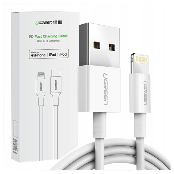 Ugreen US155 20730 USB-A / Lightning MFi 2.4A Kabel 2m - Hvid