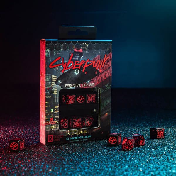 Q Workshop terningsæt - Cyberpunk Red: Night City Sort og Rød