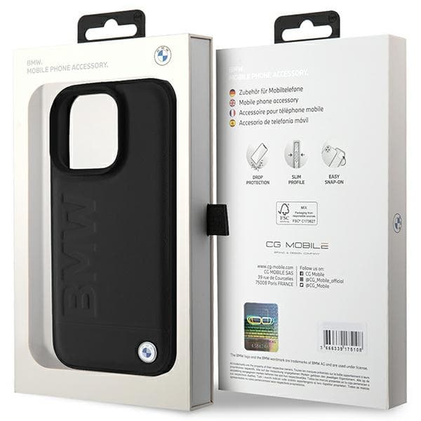 BMW BMHCP16LSLLBK iPhone 16 Pro 6.3 sort/sort hårdt cover i læder med Hot Stamp-logo