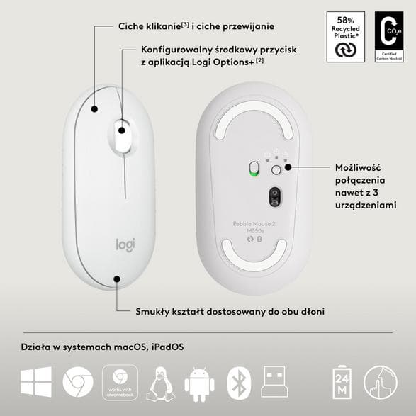 LOGITECH Pebble 2 Combo Tangentbord + Mus Vit 920-012240
