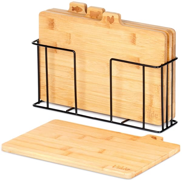Skärbrädor i bambu med stativ 28x20 cm 4 st.