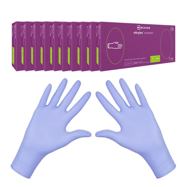Nitrilhandsker S lilla Mercator Nitrylex Complete 100 stk. karton 10-pak