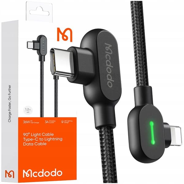 MCDODO 90° vinklet USB-C LIGHTNING dobbeltsidet kabel til iPhone 13 14 LED 1M